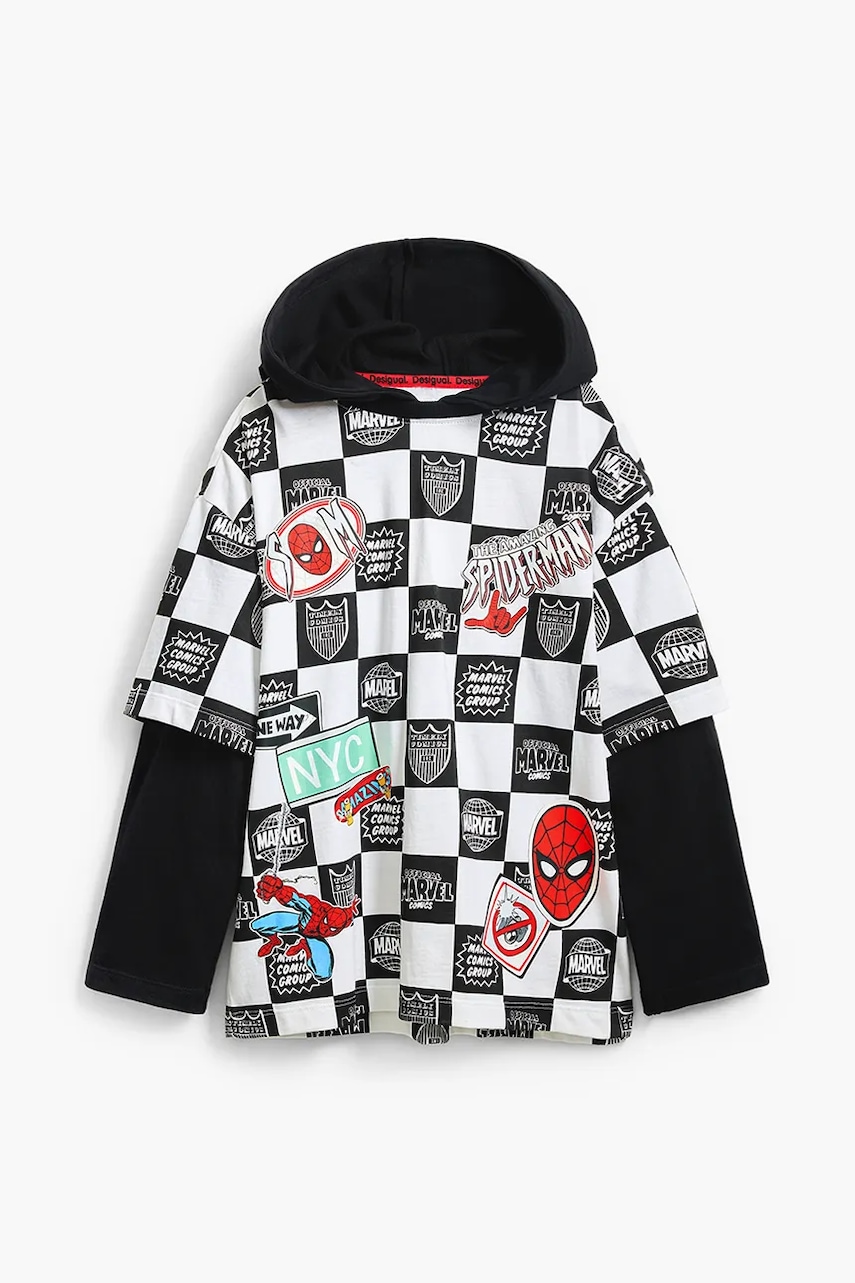 Хлопковый детский лонгслив Desigual цвет белый узорный 25SBTK02 Хлопковый детский лонгслив Desigual цвет белый узорный 25SBTK02