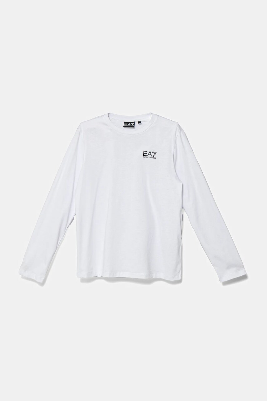 Levně Dětské bavlněné tričko s dlouhým rukávem EA7 Emporio Armani bílá barva, s potiskem, 7B000021 AF10378