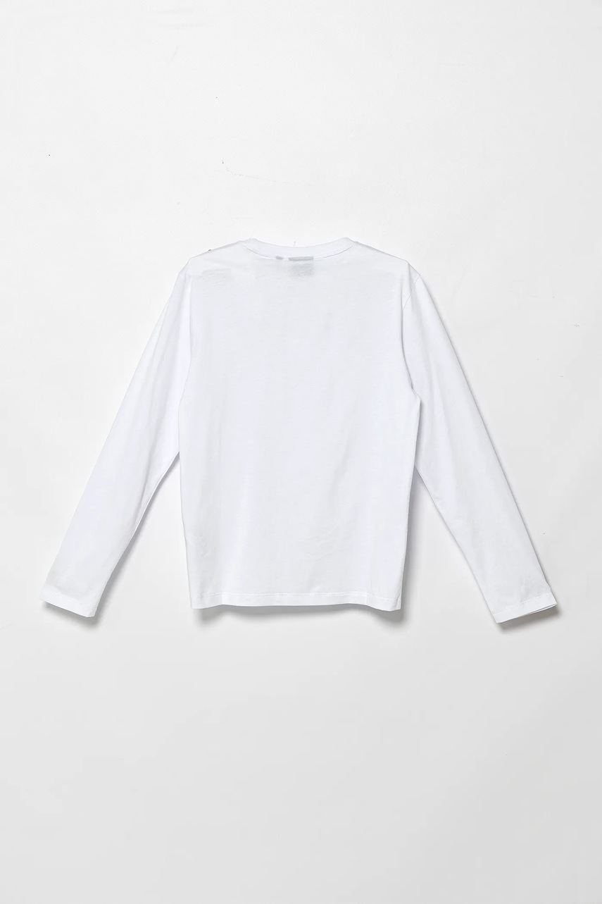 Хлопковый детский лонгслив EA7 Emporio Armani цвет белый с принтом 7B000021 AF10378 Хлопковый детский лонгслив EA7 Emporio Armani цвет белый с принтом 7B000021 AF10378