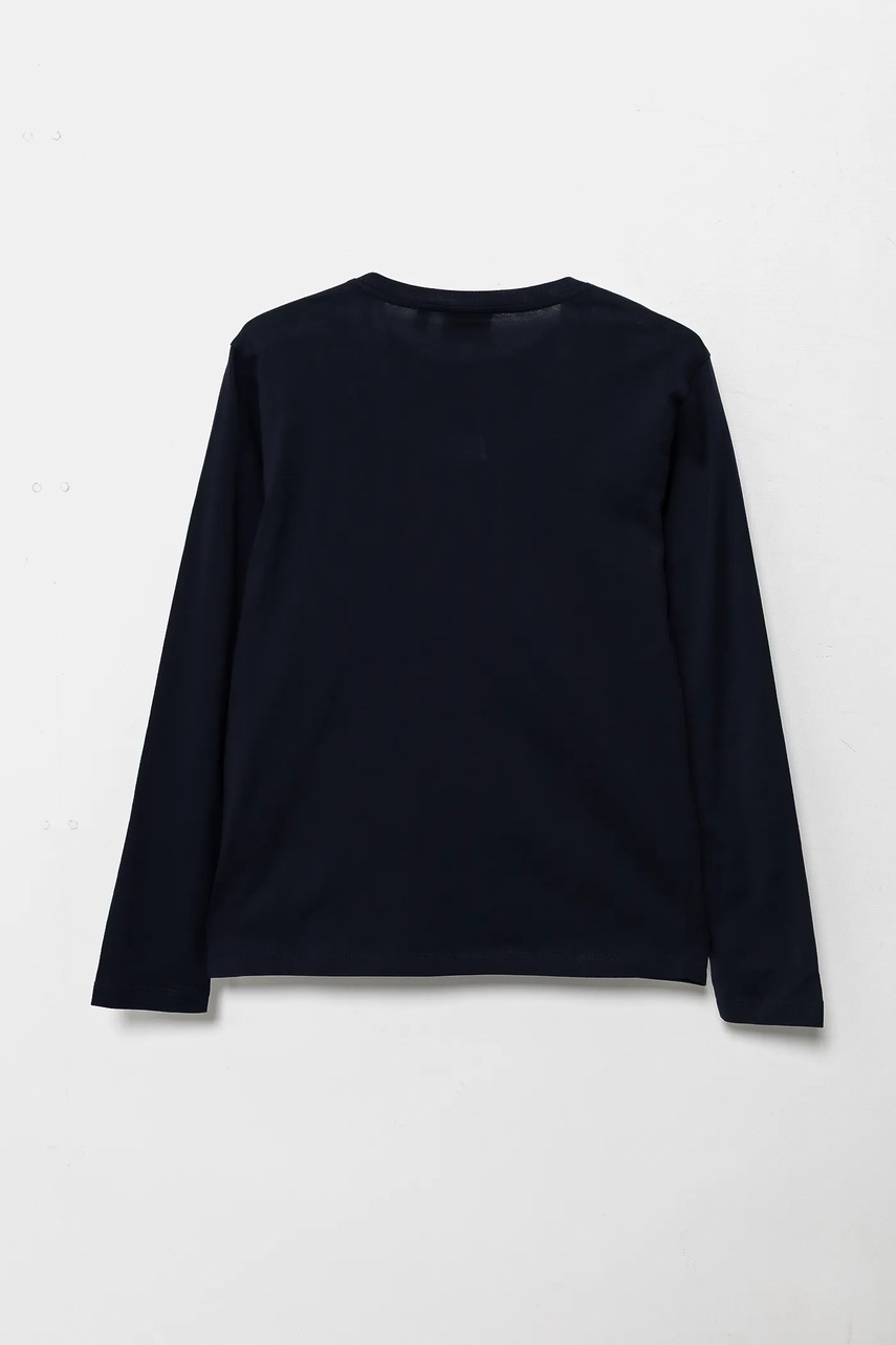 Хлопковый детский лонгслив EA7 Emporio Armani цвет синий с принтом 7B000021 AF10378 Хлопковый детский лонгслив EA7 Emporio Armani цвет синий с принтом 7B000021 AF10378