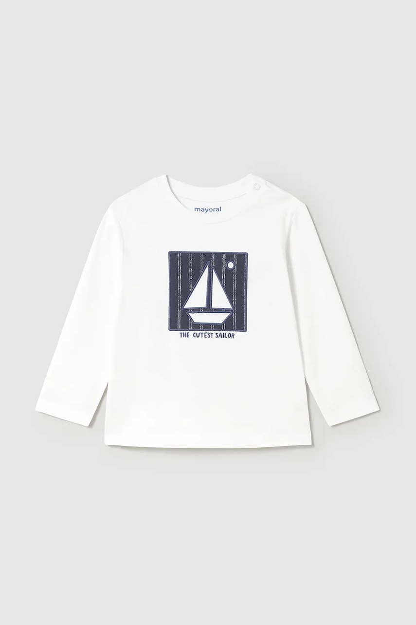 Mayoral longsleeve din bumbac pentru bebeluși culoarea alb, cu imprimeu, 1068 Mayoral longsleeve din bumbac pentru bebeluși culoarea alb, cu imprimeu, 1068