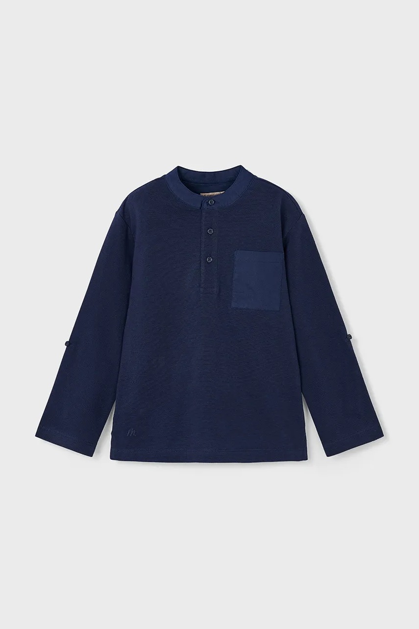 Mayoral longsleeve din bumbac pentru copii culoarea albastru marin, neted, 3111