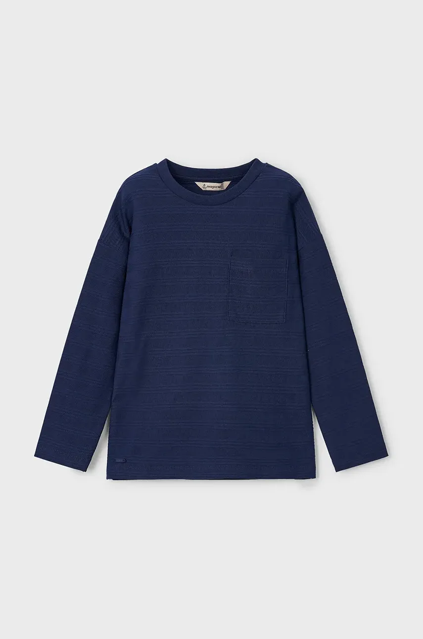 Mayoral longsleeve din bumbac pentru copii culoarea albastru marin, neted, 3050