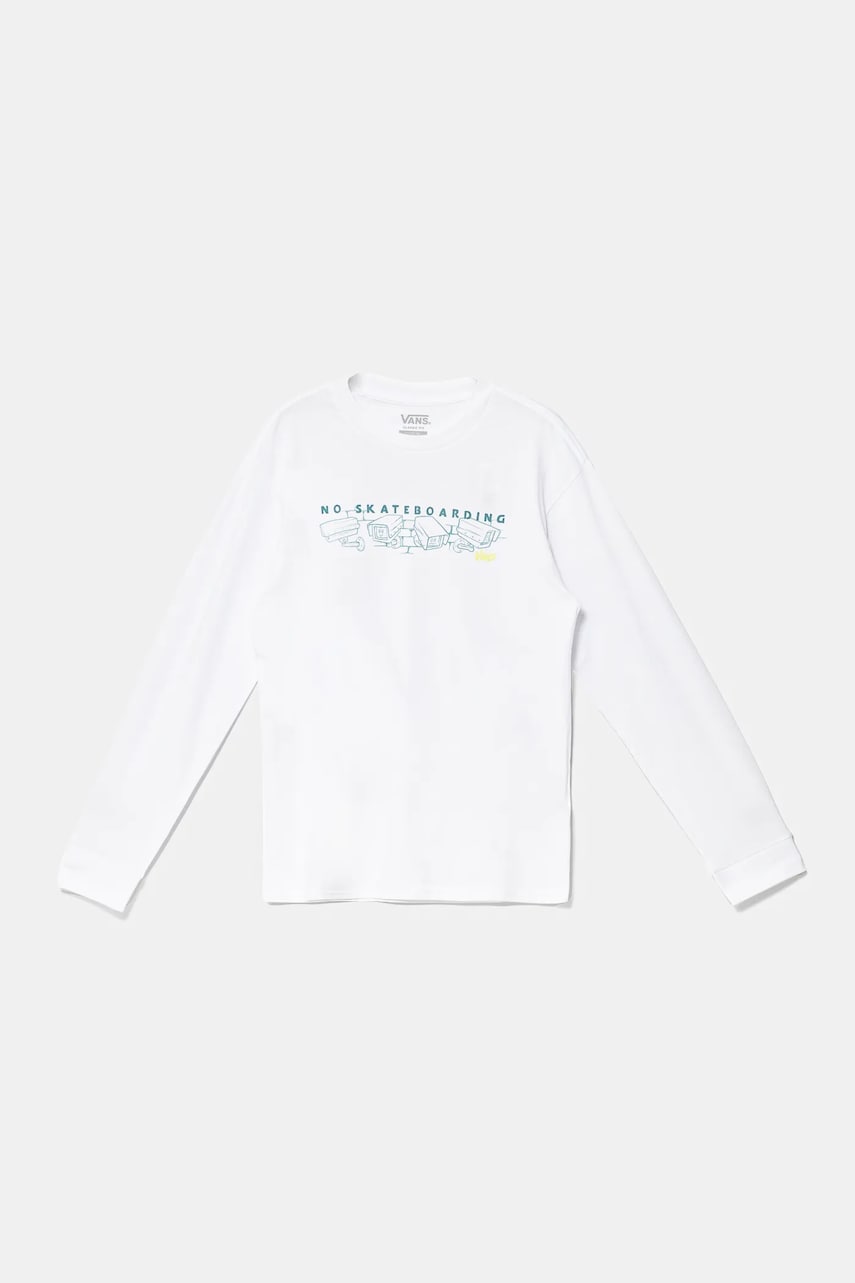 Vans longsleeve din bumbac pentru copii Night Watchers culoarea alb, cu imprimeu, VN000MK9WHT1 Vans longsleeve din bumbac pentru copii Night Watchers culoarea alb, cu imprimeu, VN000MK9WHT1