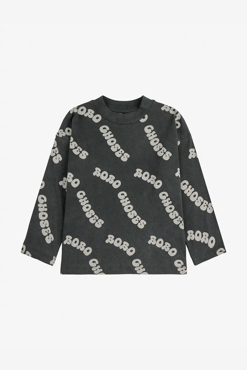 Хлопковый детский лонгслив Bobo Choses Wavy цвет чёрный узорный 125AC002 Хлопковый детский лонгслив Bobo Choses Wavy цвет чёрный узорный 125AC002