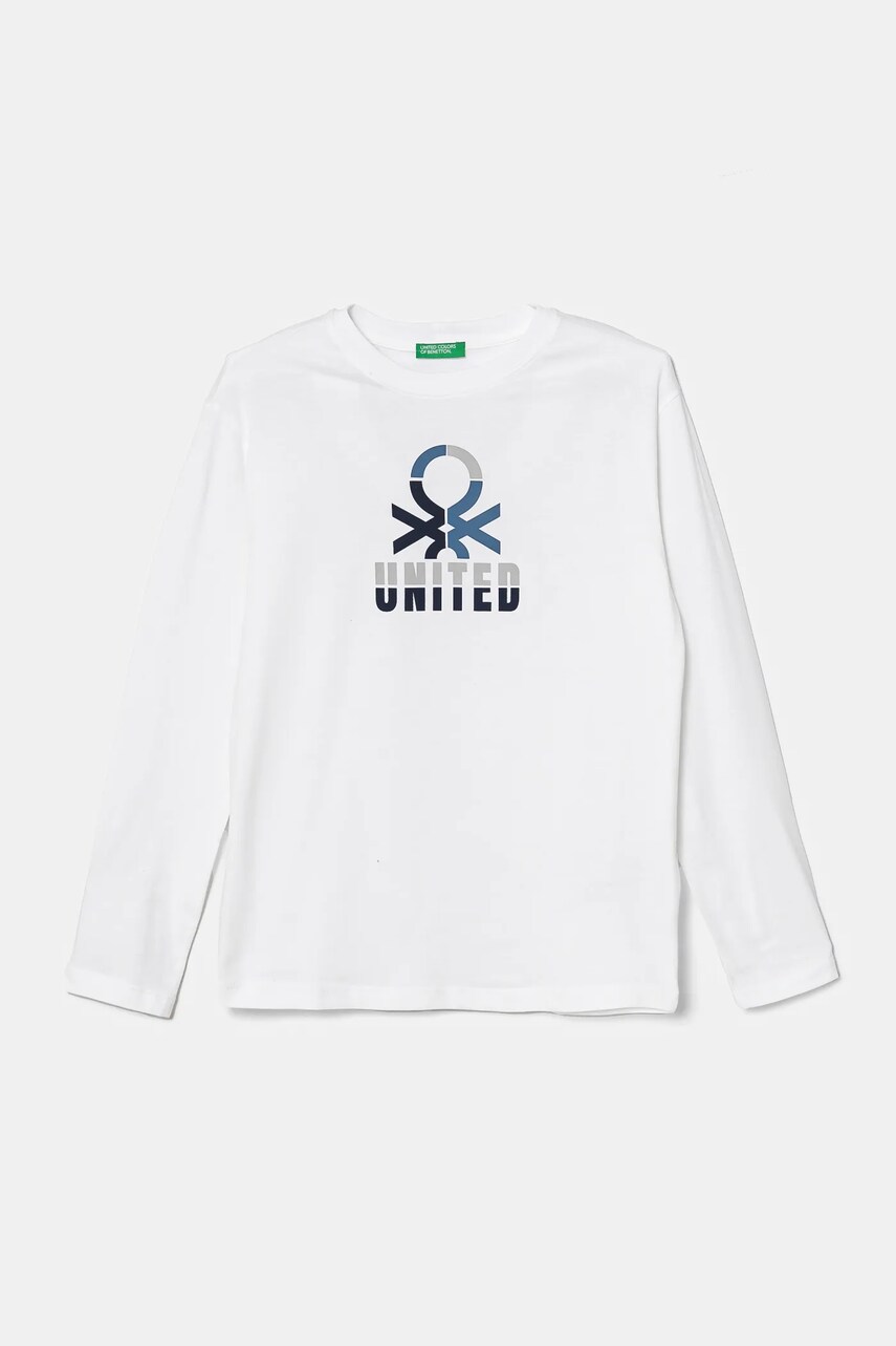 Levně Dětské bavlněné tričko s dlouhým rukávem United Colors of Benetton bílá barva, s potiskem, 3I1XC10N5