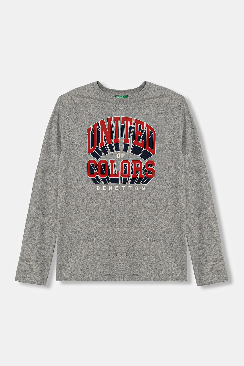 United Colors of Benetton longsleeve din bumbac pentru copii culoarea gri, cu imprimeu, 3I1XC10N5