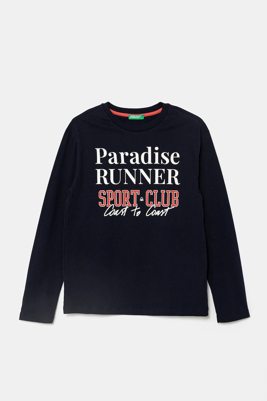 United Colors of Benetton longsleeve din bumbac pentru copii culoarea albastru marin, cu imprimeu, 35RYC10O9