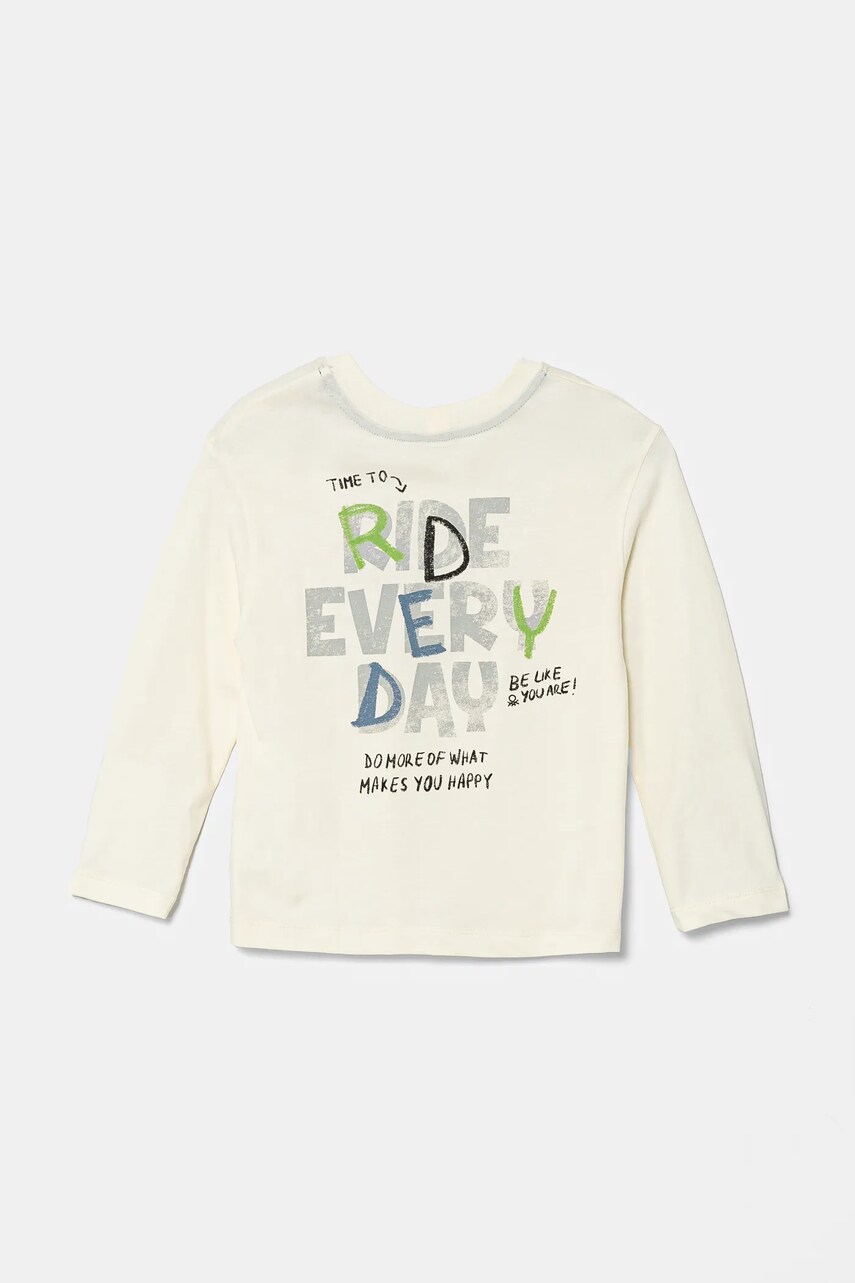 United Colors of Benetton longsleeve din bumbac pentru copii culoarea bej, cu imprimeu, 35RYG10I6
