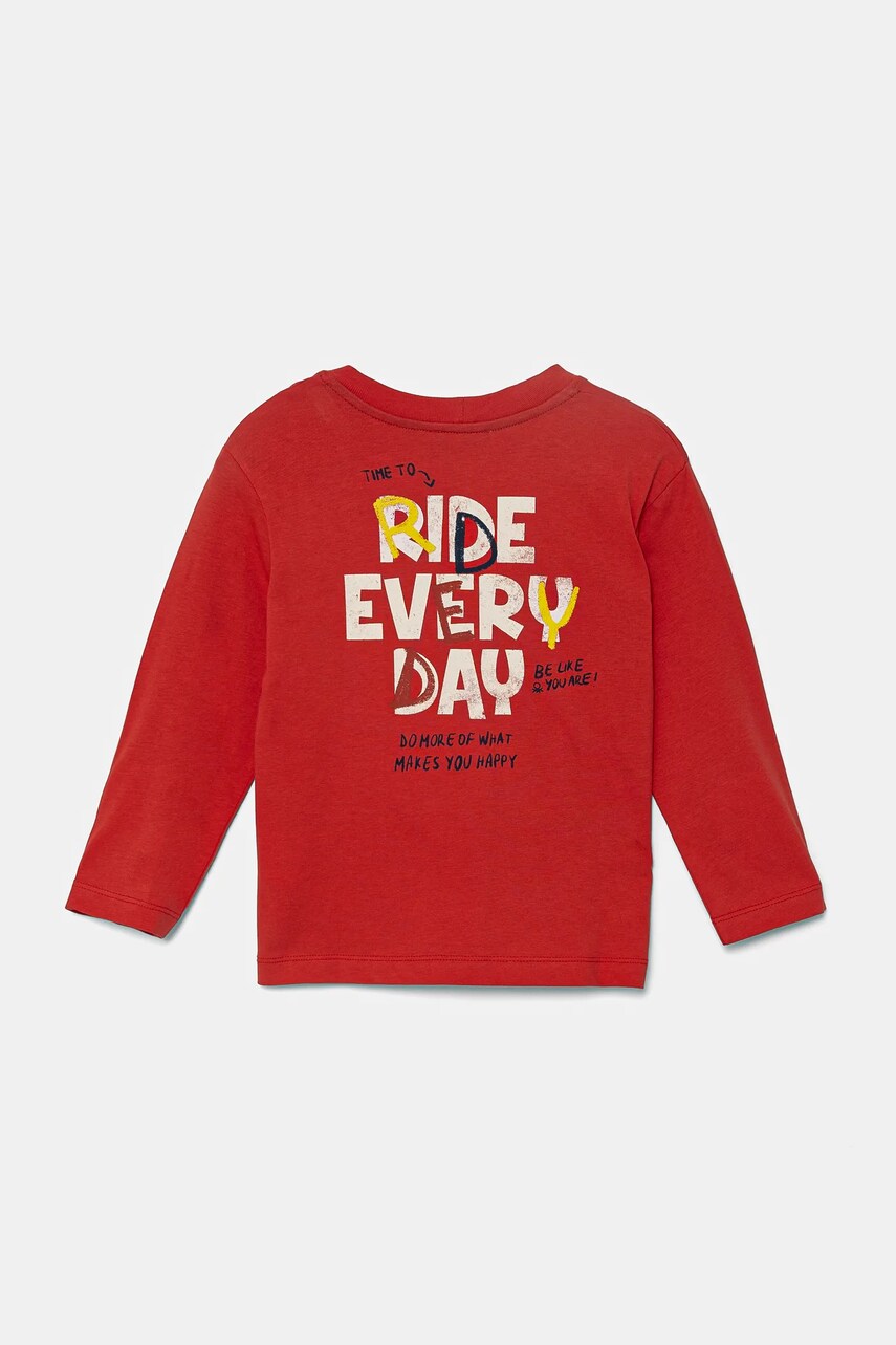 United Colors of Benetton longsleeve din bumbac pentru copii culoarea rosu, cu imprimeu, 35RYG10I6