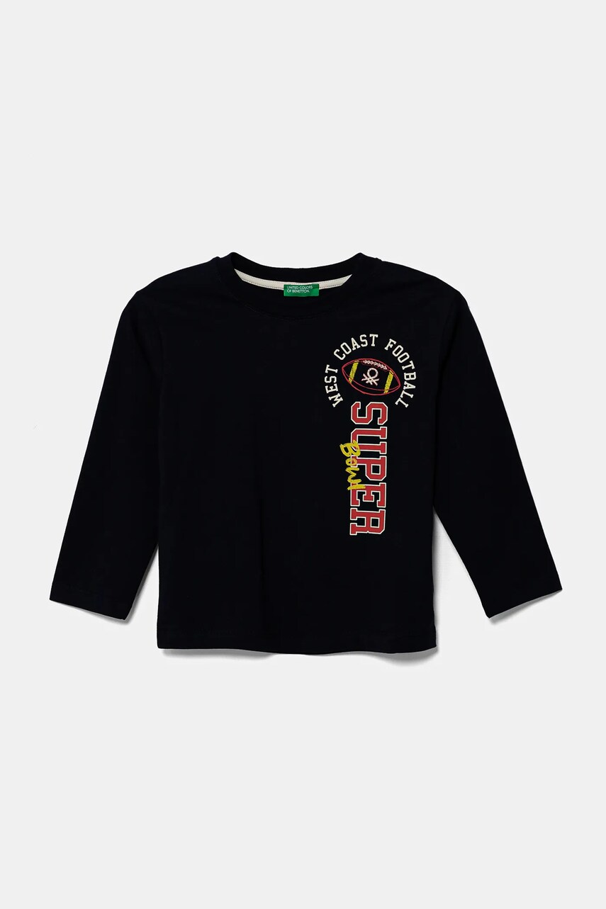 United Colors of Benetton longsleeve din bumbac pentru copii culoarea albastru marin, cu imprimeu, 35RYG10I6