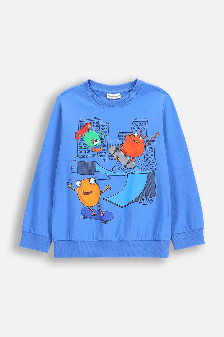 Levně Dětská bavlněná mikina Coccodrillo modrá barva, s potiskem, EVERYDAY BOY