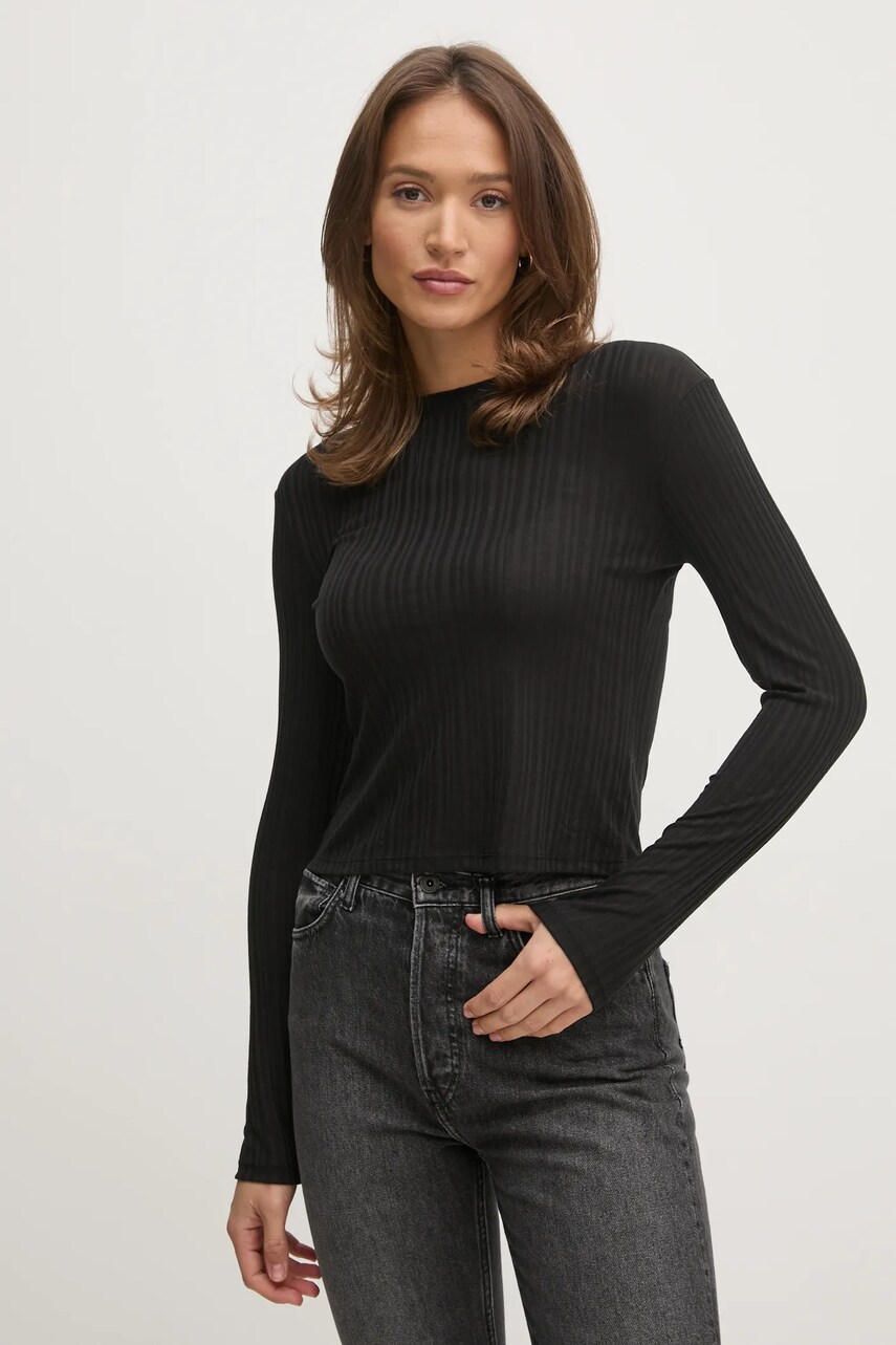 Levně Tričko s dlouhým rukávem Calvin Klein Jeans černá barva, J20J224755