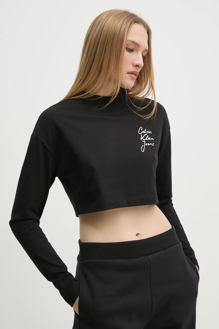 Levně Bavlněné tričko s dlouhým rukávem Calvin Klein Jeans černá barva, J20J224991