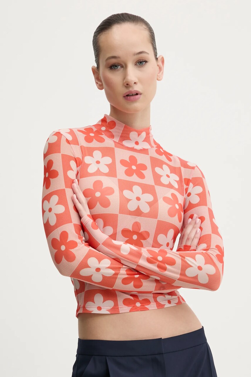 Hugo Blue longsleeve femei, culoarea portocaliu, cu turtleneck, 50534739