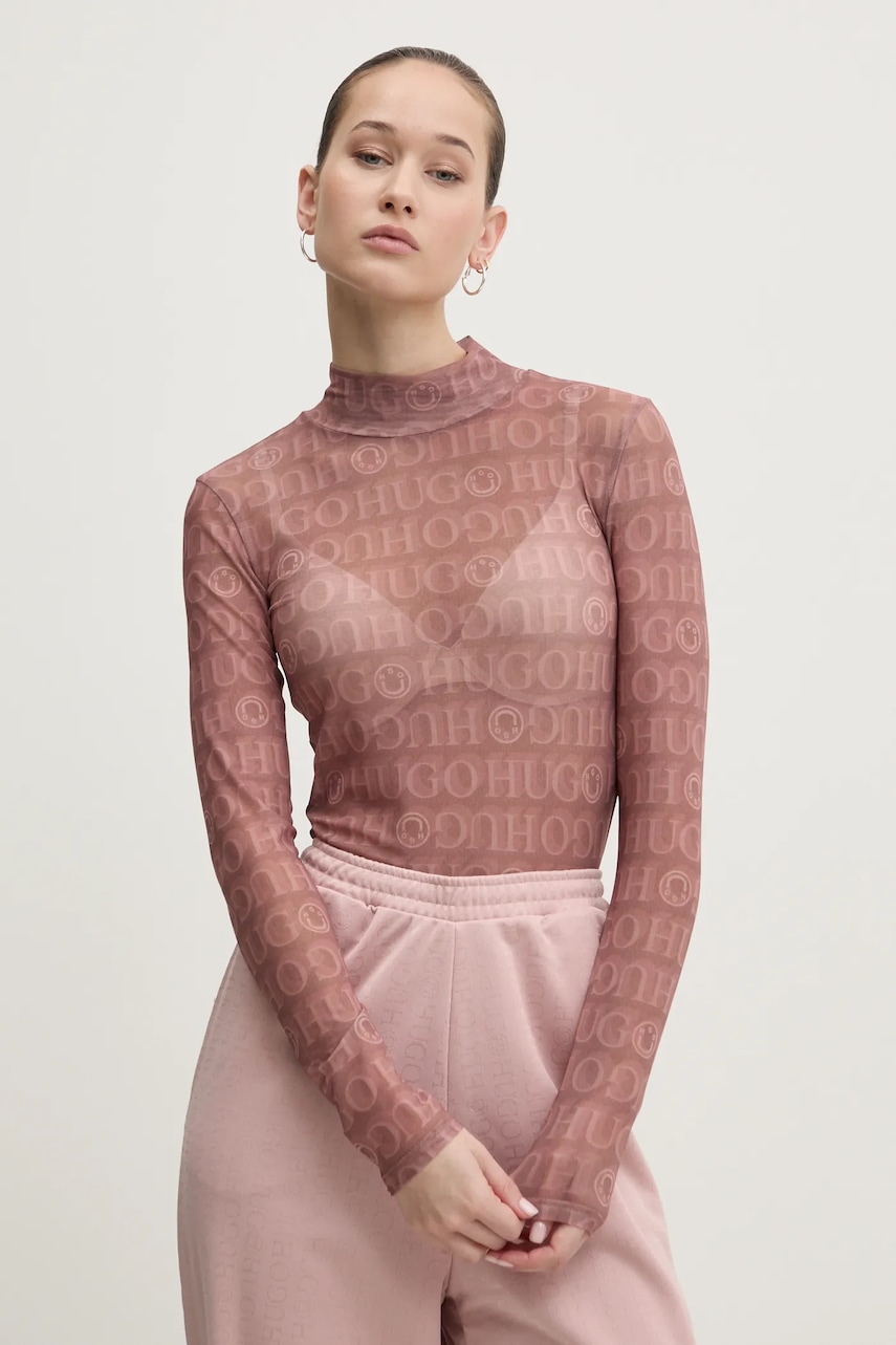 Hugo Blue longsleeve femei, culoarea portocaliu, cu turtleneck, 50534739