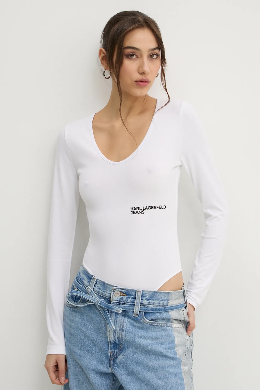 Karl Lagerfeld Jeans body femei, culoarea alb, A1W17007