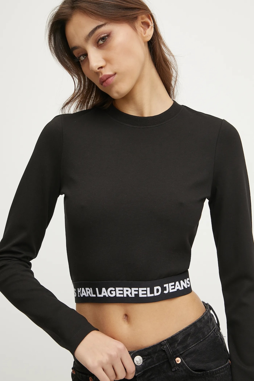 Tričko s dlouhým rukávem Karl Lagerfeld Jeans černá barva, A1W17042