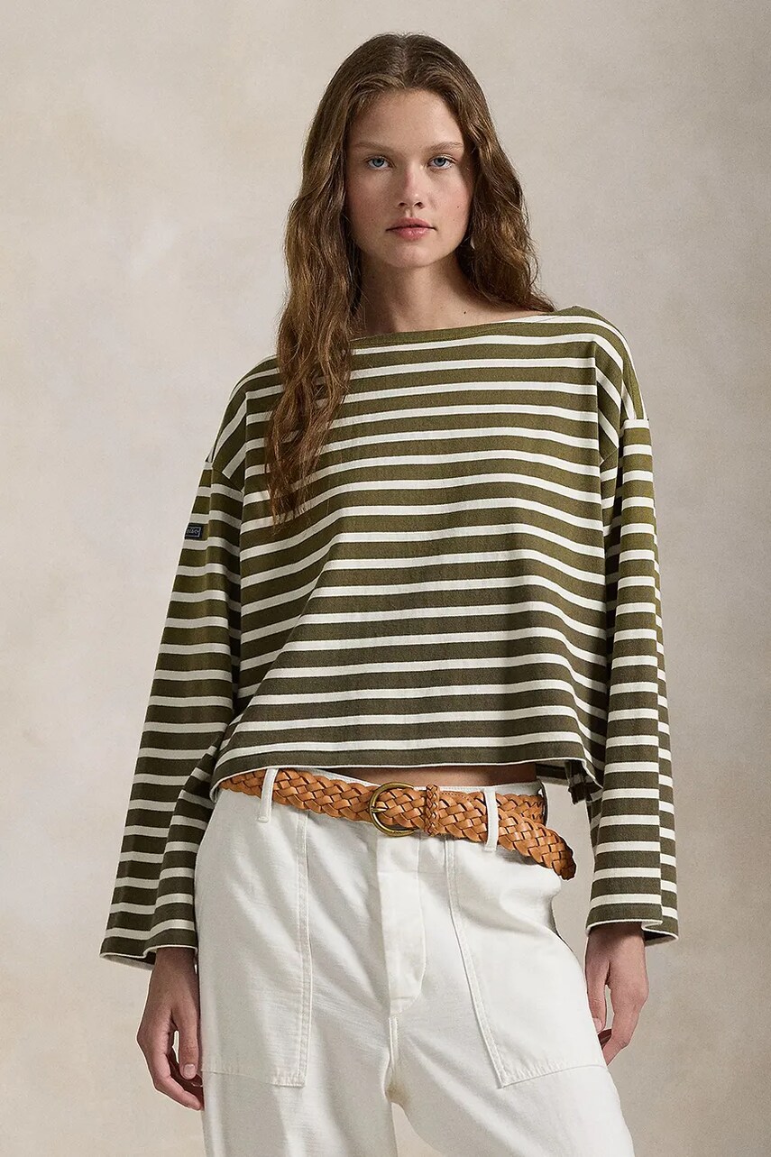 Levně Bavlněné tričko s dlouhým rukávem Polo Ralph Lauren zelená barva, 211959103