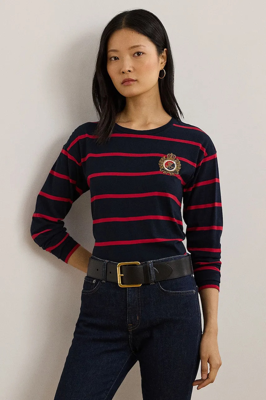 Levně Tričko s dlouhým rukávem Lauren Ralph Lauren tmavomodrá barva, 200957603