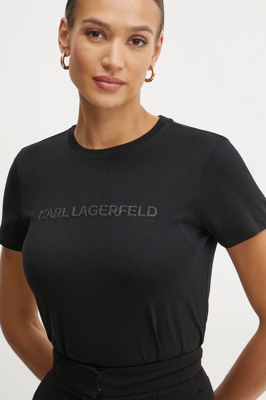 Karl Lagerfeld tricou din bumbac femei, culoarea negru, A1W17076