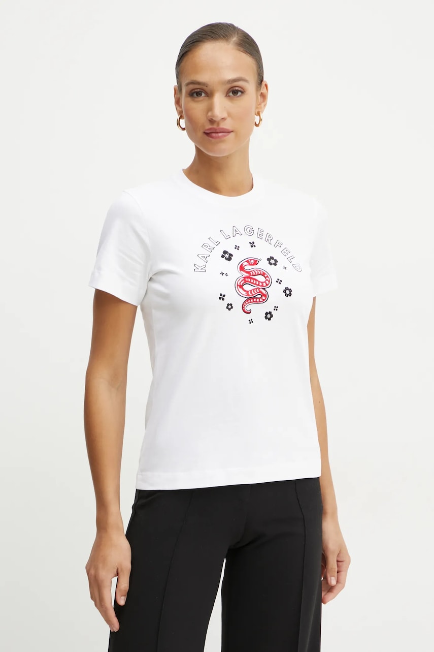 Karl Lagerfeld tricou din bumbac femei, culoarea alb, A1W17090 Karl Lagerfeld tricou din bumbac femei, culoarea alb, A1W17090