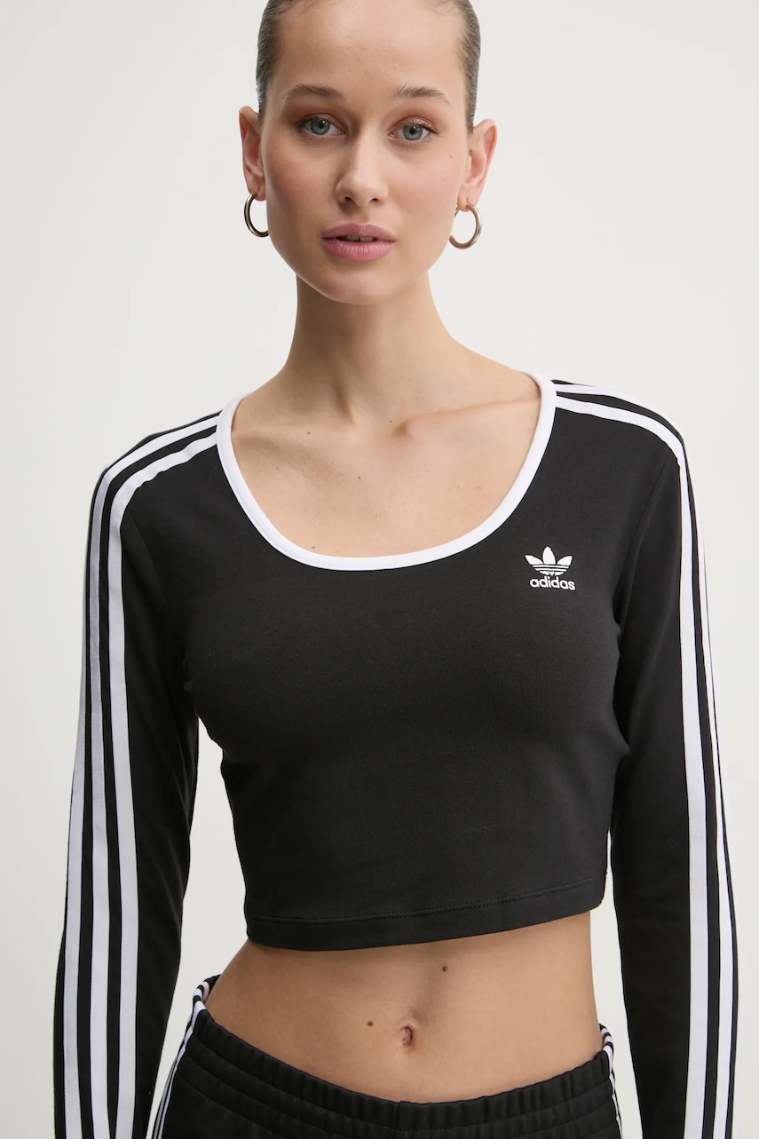 adidas Originals longsleeve 3S LS CROP femei, culoarea negru, JD4624