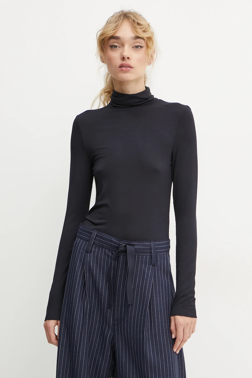 Marc O'Polo longsleeve femei, culoarea albastru marin, cu guler, 500208752039 Marc O'Polo longsleeve femei, culoarea albastru marin, cu guler, 500208752039