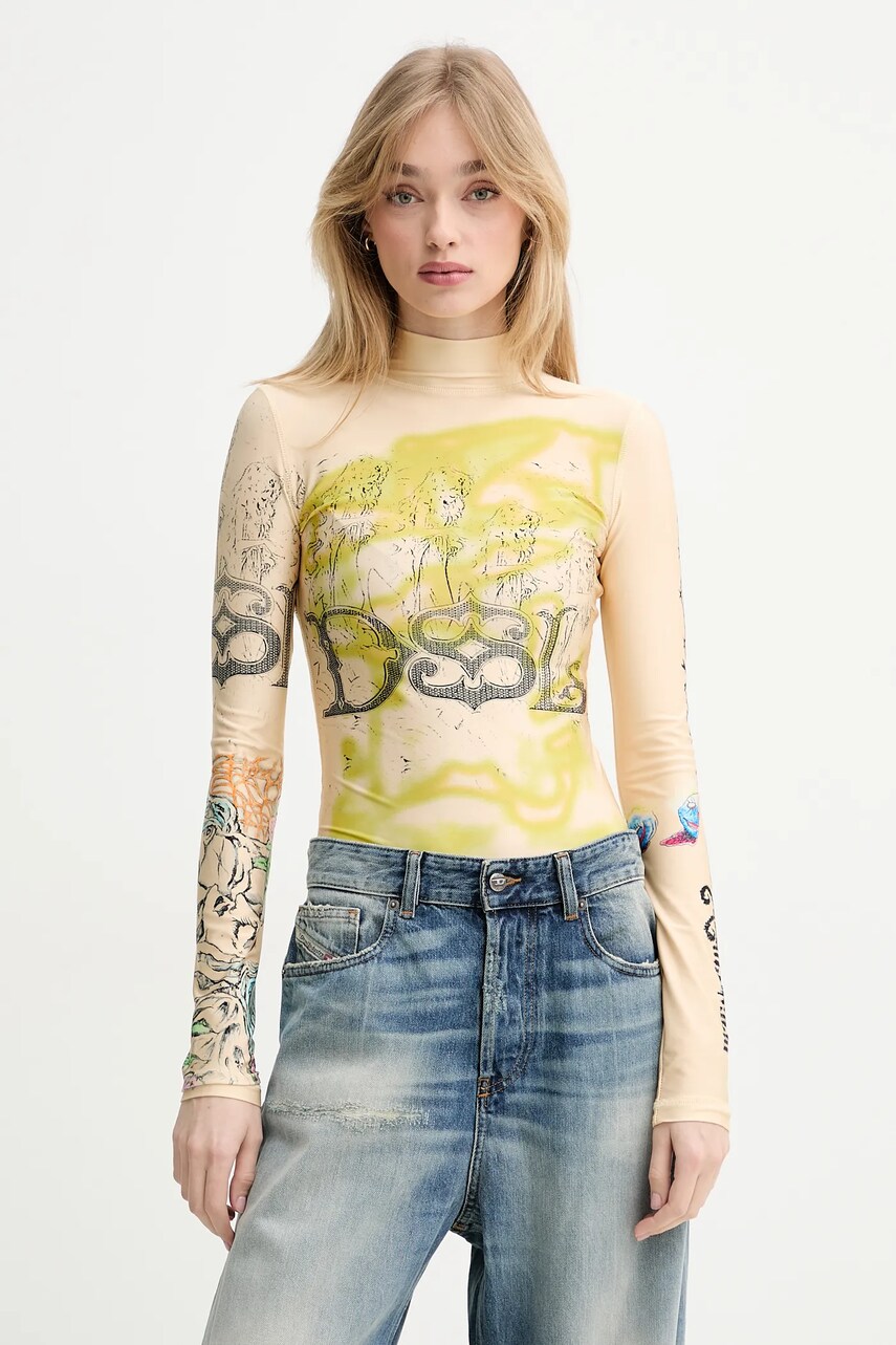 Diesel longsleeve T-IMUN culoarea bej, cu turtleneck, A16640.0KNAU