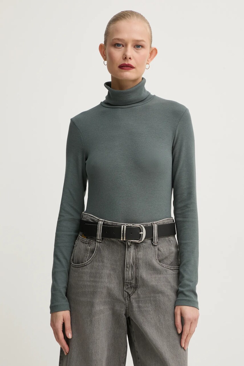 Marc O'Polo longsleeve femei, culoarea gri, cu guler, 410221152521 Marc O'Polo longsleeve femei, culoarea gri, cu guler, 410221152521