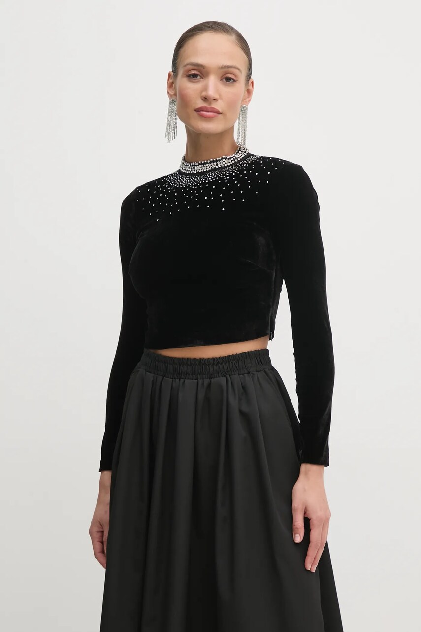 Levně Velurová halenka Marciano Guess DANSE černá barva, s aplikací, 5RGP26 6313A
