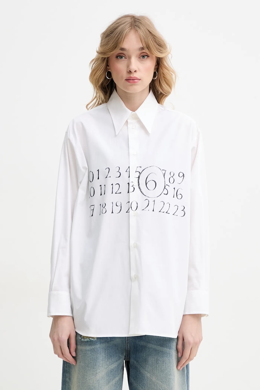 MM6 Maison Margiela cămașă din bumbac femei, culoarea bej, cu guler clasic, relaxed, S52DT0047.M35152 MM6 Maison Margiela cămașă din bumbac femei, culoarea bej, cu guler clasic, relaxed, S52DT0047.M35152