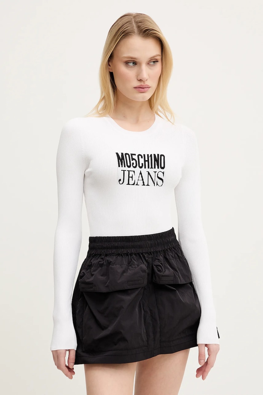 Moschino Jeans pulover femei, culoarea alb, light, 0937 3203 Moschino Jeans pulover femei, culoarea alb, light, 0937 3203