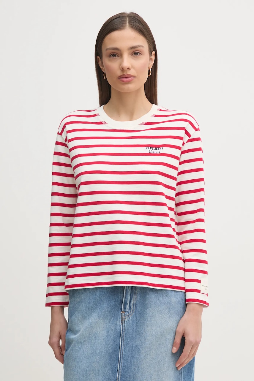 Pepe Jeans longsleeve din bumbac RIO culoarea rosu, PL506018 Pepe Jeans longsleeve din bumbac RIO culoarea rosu, PL506018