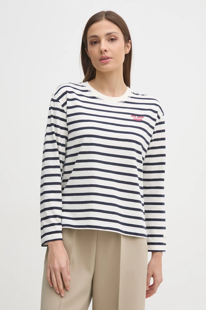 Pepe Jeans longsleeve din bumbac RIO culoarea albastru marin, PL506018 Pepe Jeans longsleeve din bumbac RIO culoarea albastru marin, PL506018