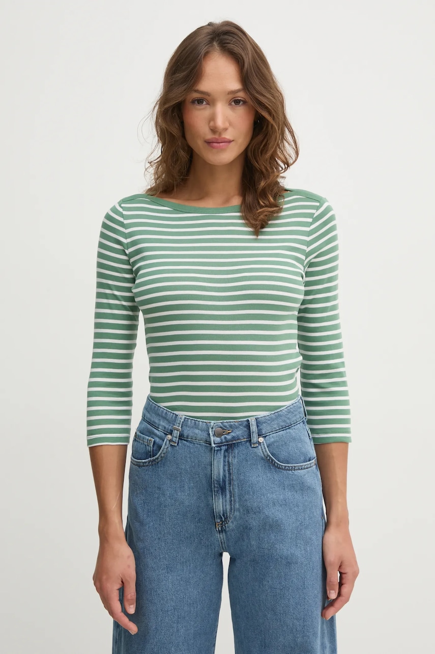 United Colors of Benetton longsleeve din bumbac culoarea verde, 30YSD109W