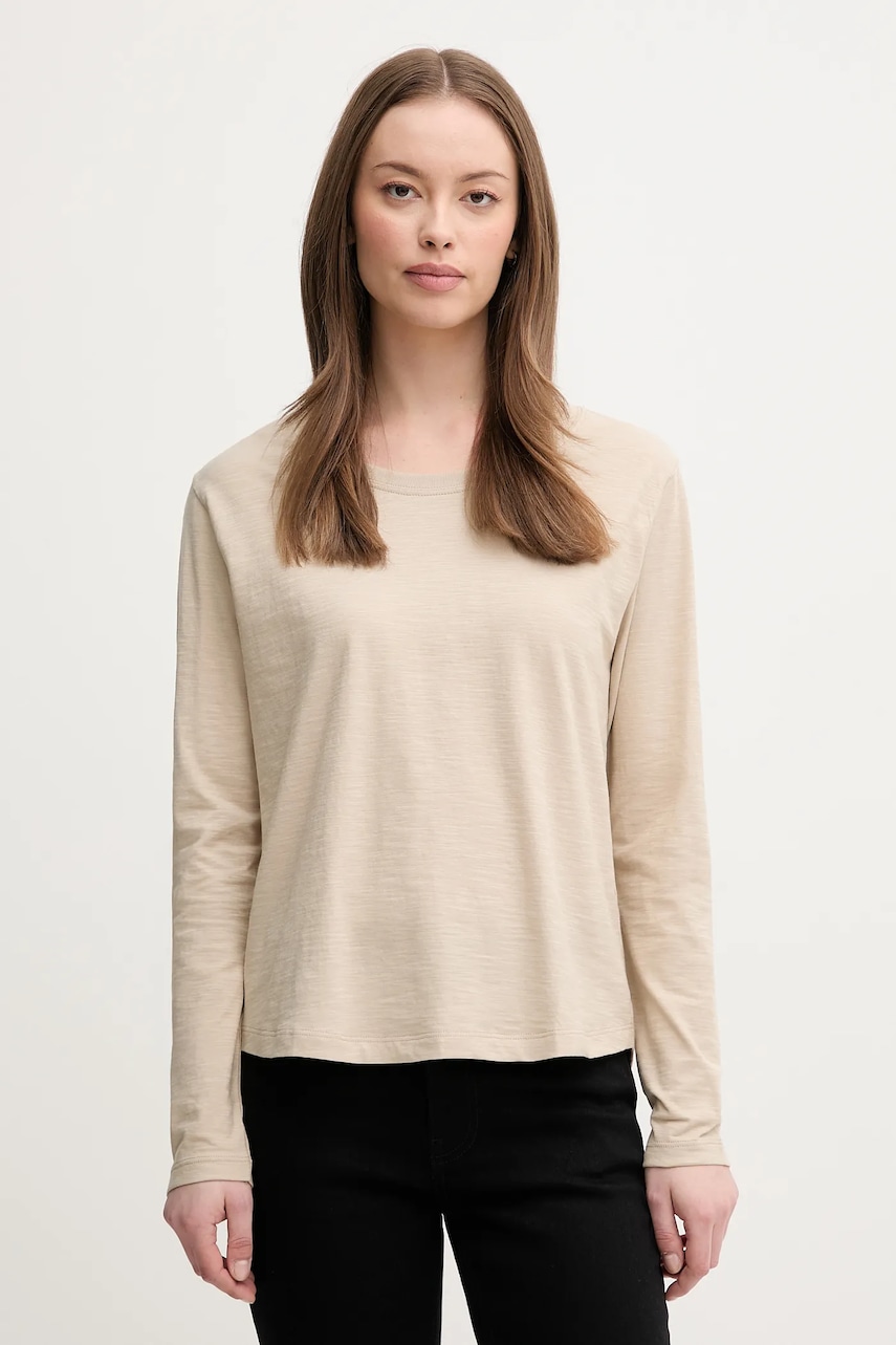 United Colors of Benetton longsleeve din bumbac culoarea bej, 3BVXD109G