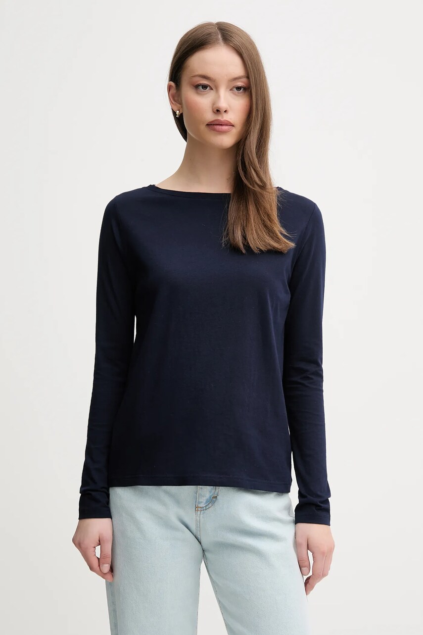 United Colors of Benetton longsleeve din bumbac culoarea bleumarin, 3096D109E