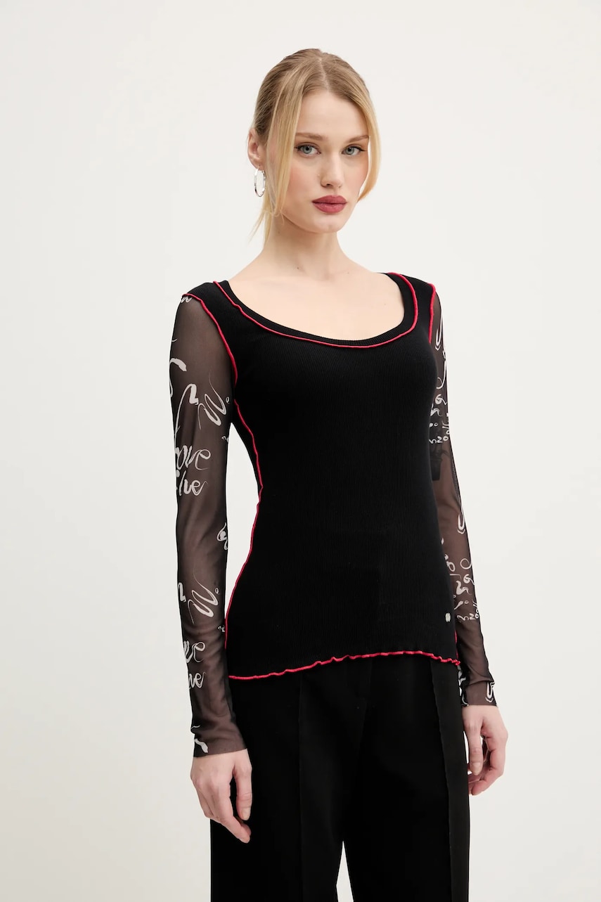 Desigual bluza MARTINA femei, culoarea negru, modelator, 25SWTKAJ Desigual bluza MARTINA femei, culoarea negru, modelator, 25SWTKAJ