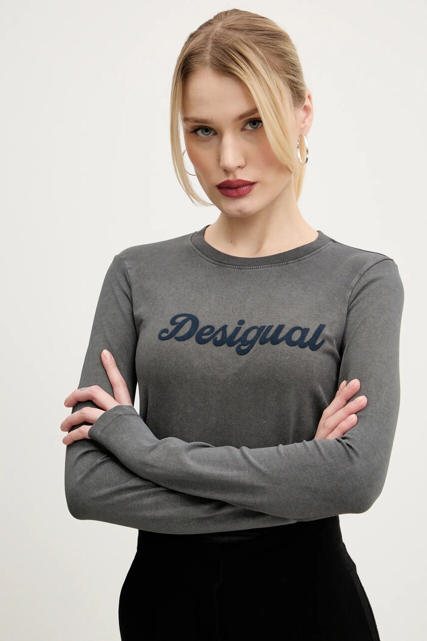 Desigual longsleeve WISCONSIN culoarea gri, 25SWTK85