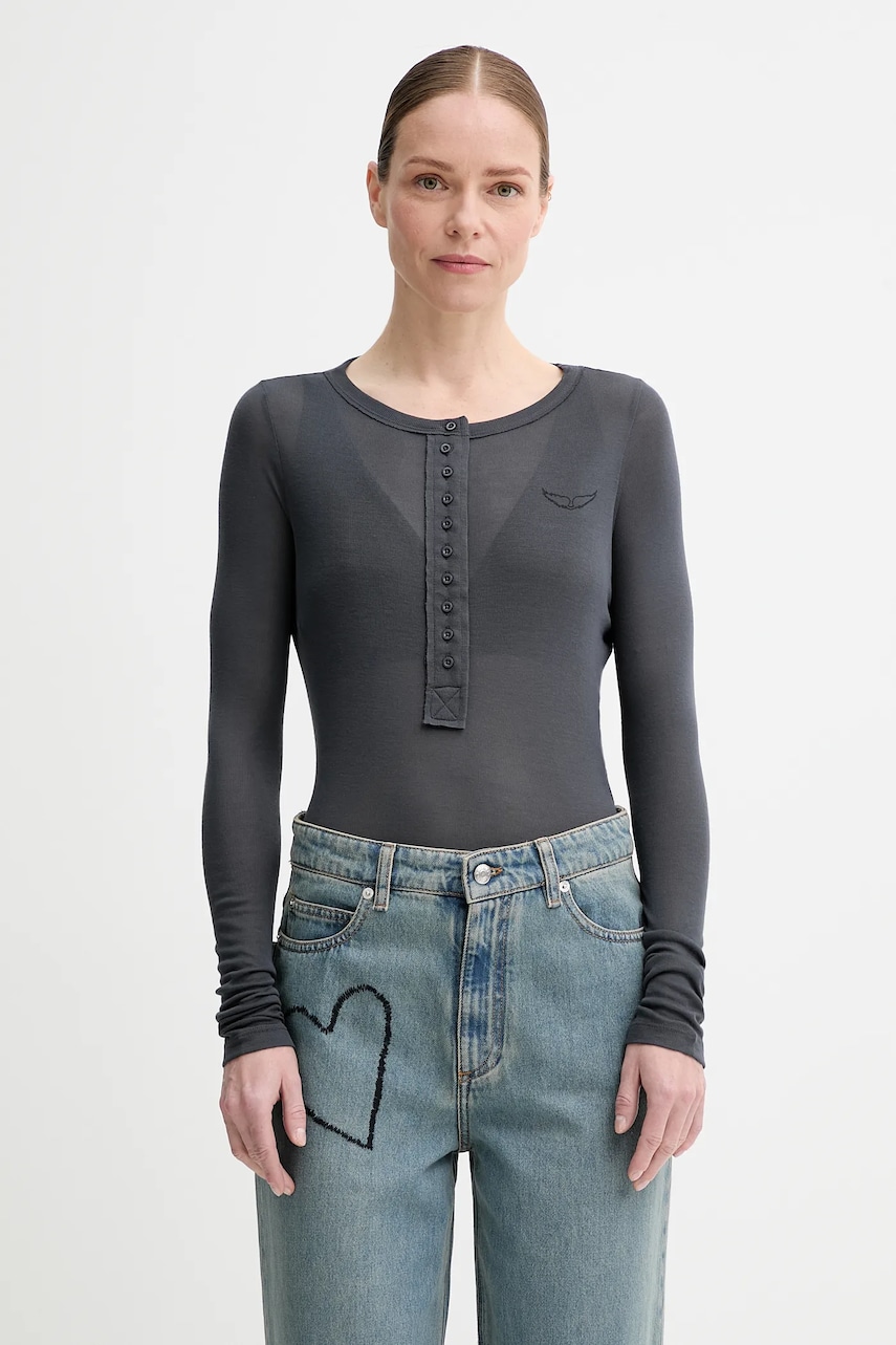 ZADIG&VOLTAIRE longsleeve din bumbac culoarea gri, JWTS02690