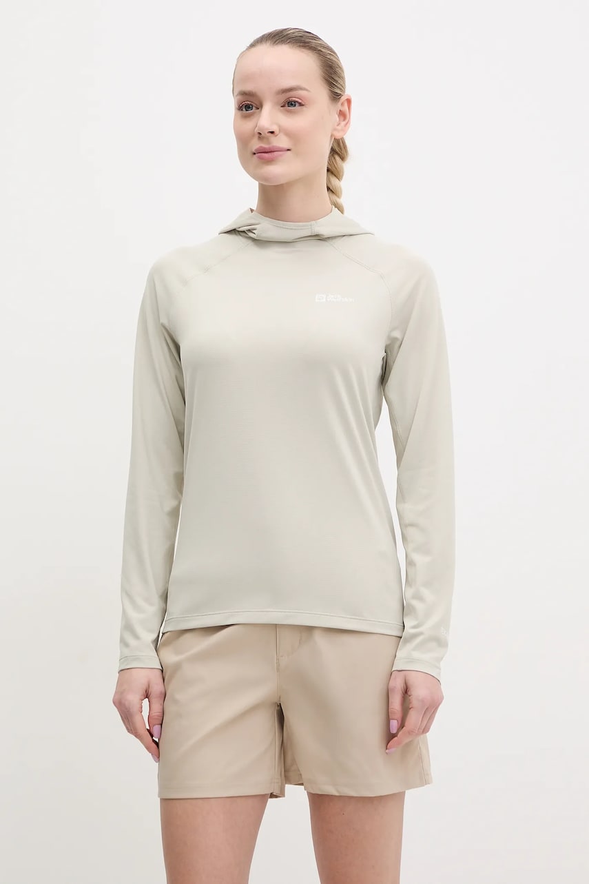 Jack Wolfskin hanorac în aer liber Prelight Swift culoarea bej, cu glugă, uni, A63802