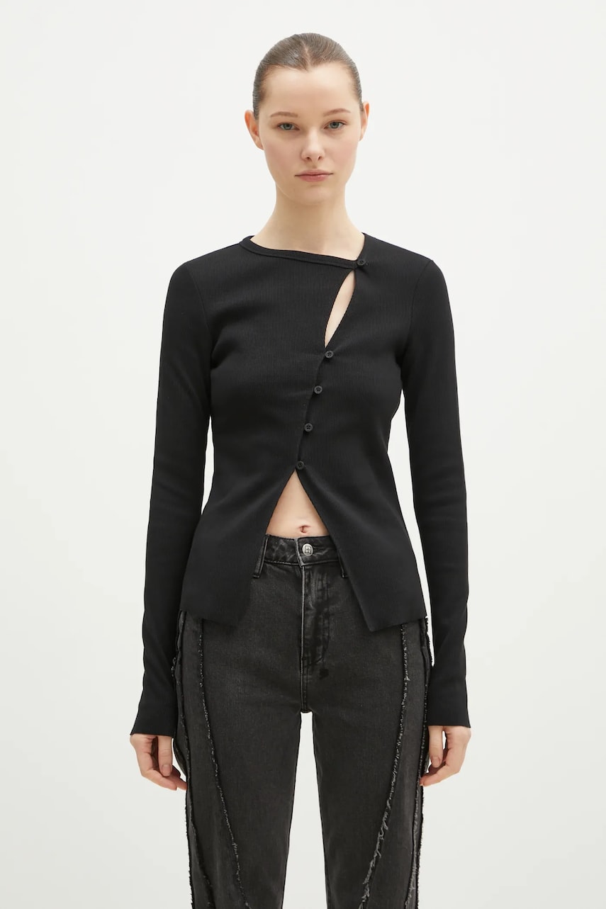 KSUBI bluza Rework femei, culoarea negru, uni, WPS25FT008
