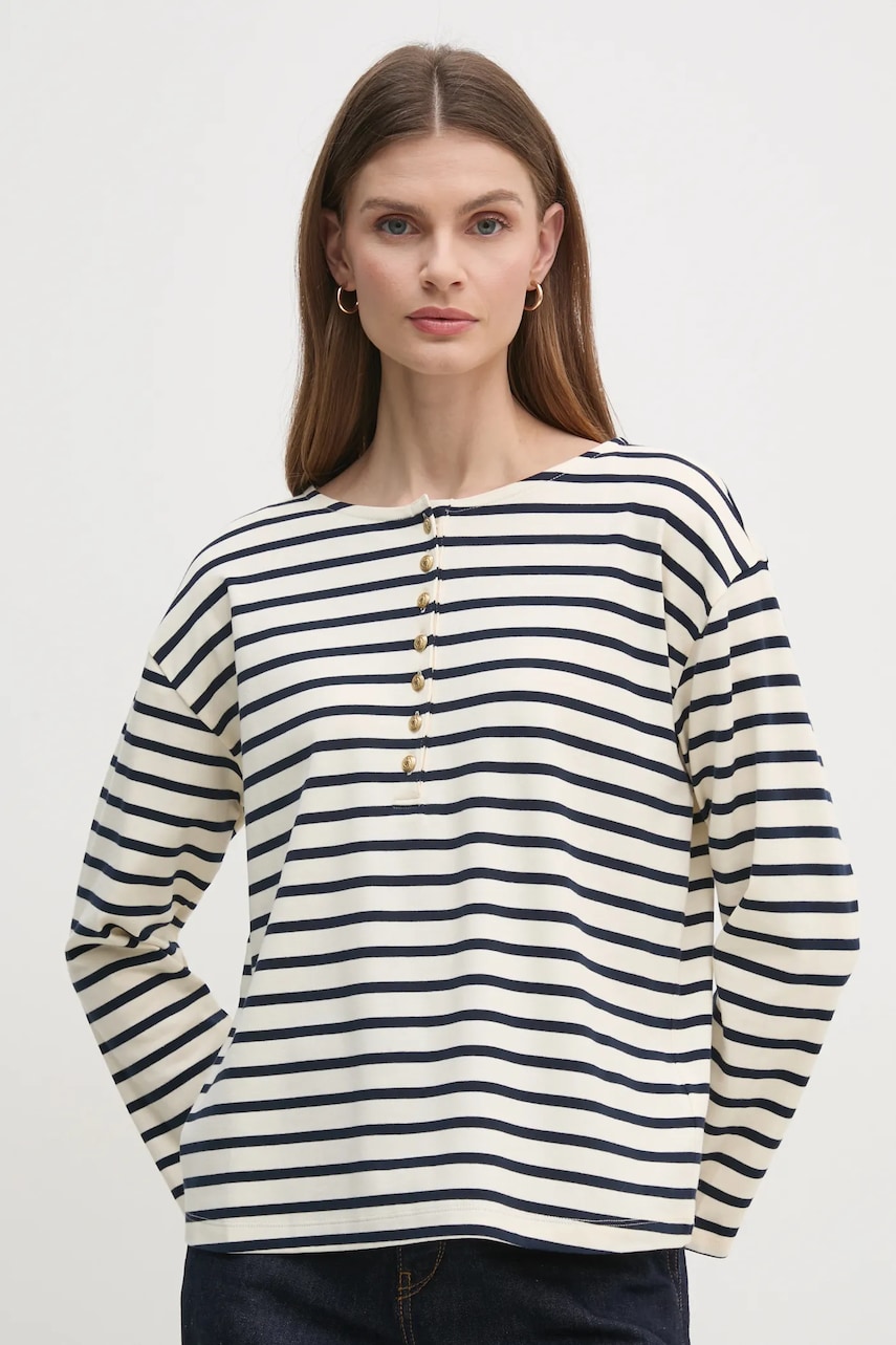 Levně Bavlněné tričko s dlouhým rukávem Tommy Hilfiger béžová barva, WW0WW45437
