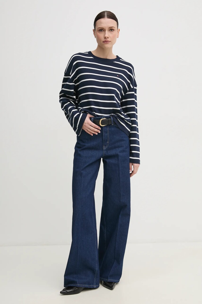 Хлопковый лонгслив Tommy Hilfiger цвет синий WW0WW45519 Хлопковый лонгслив Tommy Hilfiger цвет синий WW0WW45519