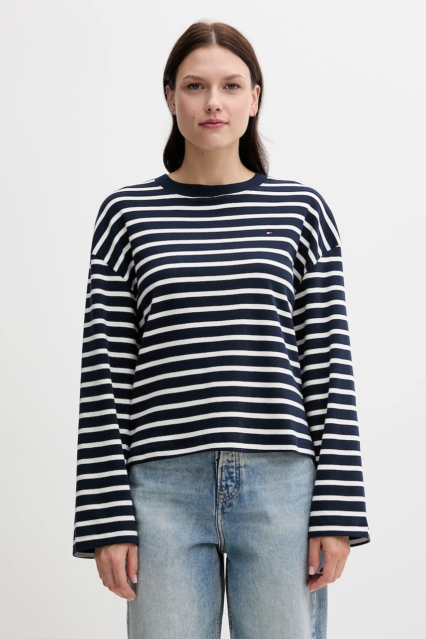 

Памучна блуза с дълги ръкави Tommy Hilfiger в тъмносиньо WW0WW45519, Тъмносин