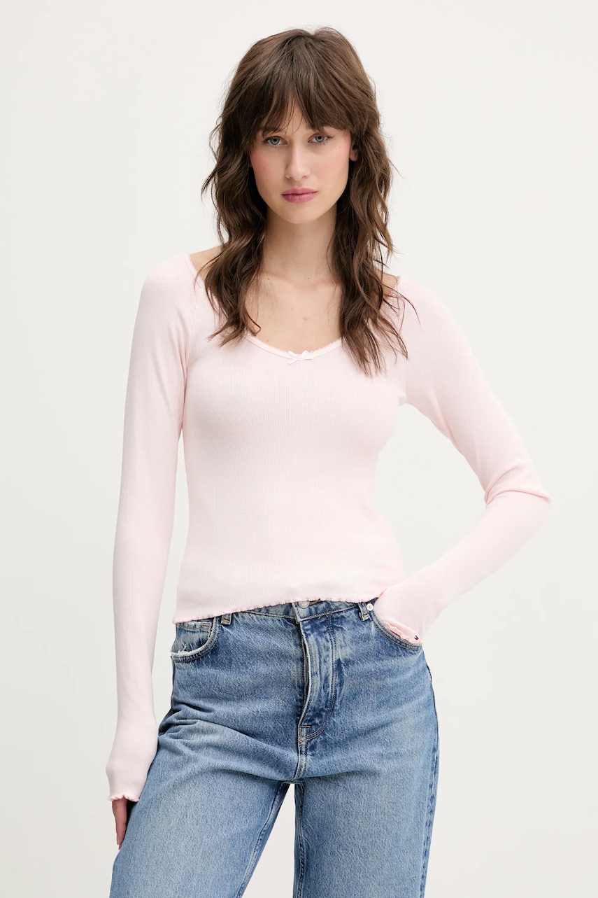 Tommy Jeans longsleeve culoarea roz, DW0DW20236