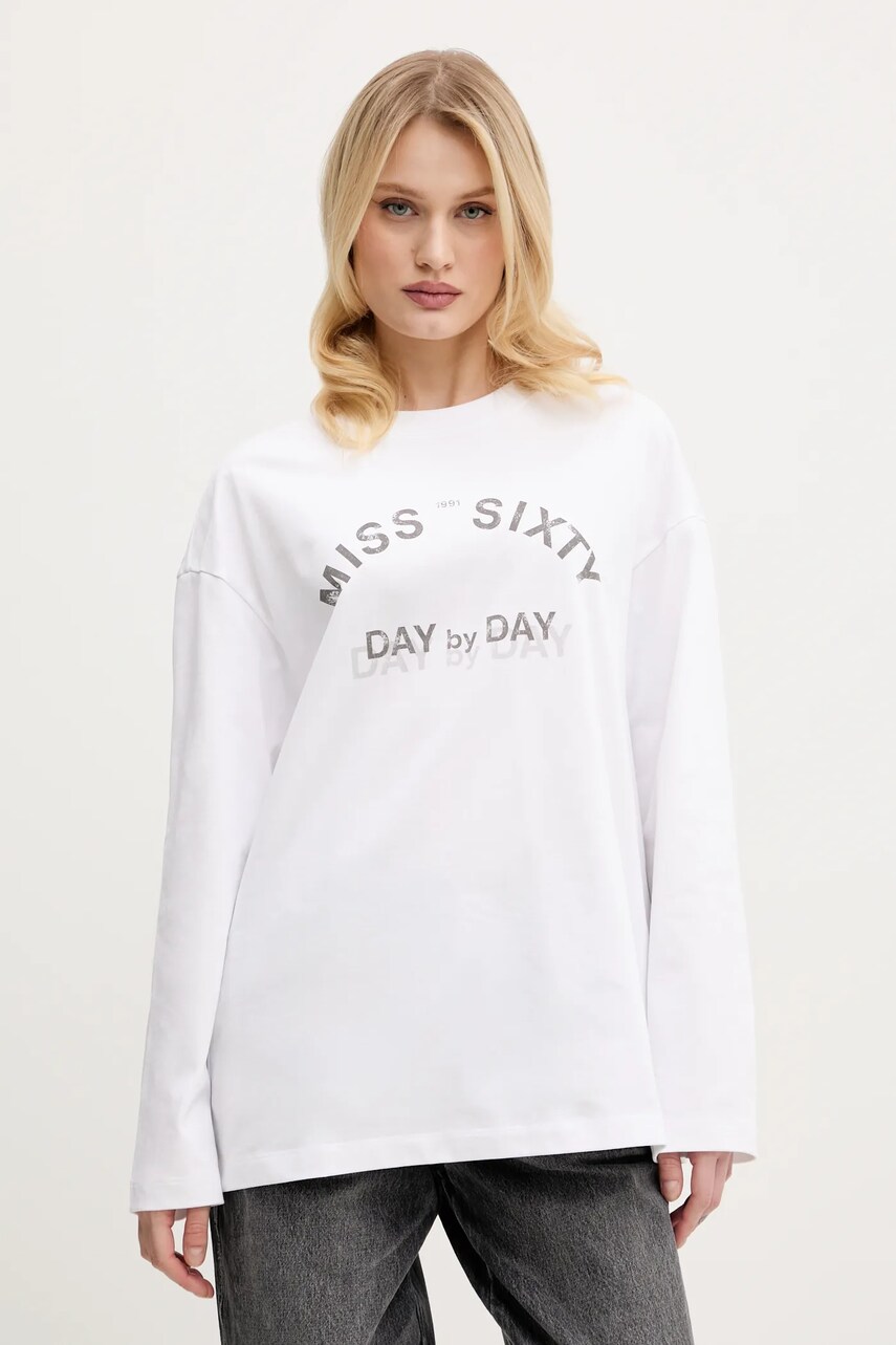 Miss Sixty longsleeve din bumbac culoarea alb, 6S1SJ37800