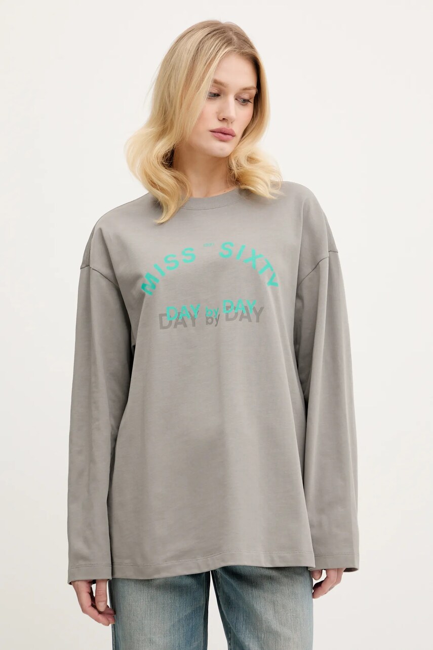 Miss Sixty longsleeve din bumbac culoarea gri, 6S1SJ37800