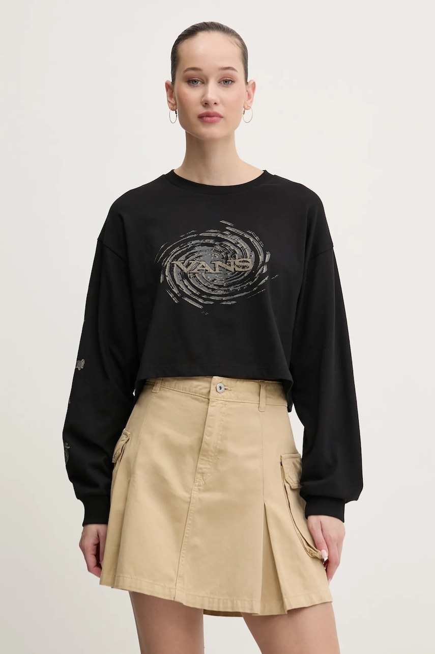 Vans longsleeve din bumbac culoarea negru, VN000MDBBLK1 Vans longsleeve din bumbac culoarea negru, VN000MDBBLK1